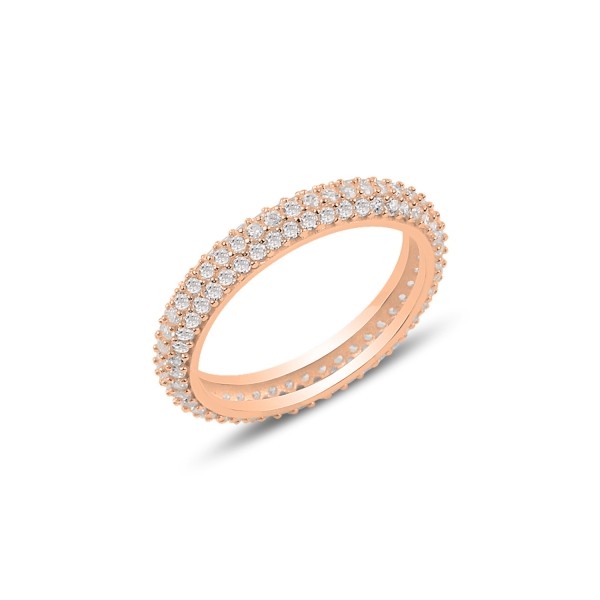 Silver Rose Gold Plated Three Row CZ Band Ring