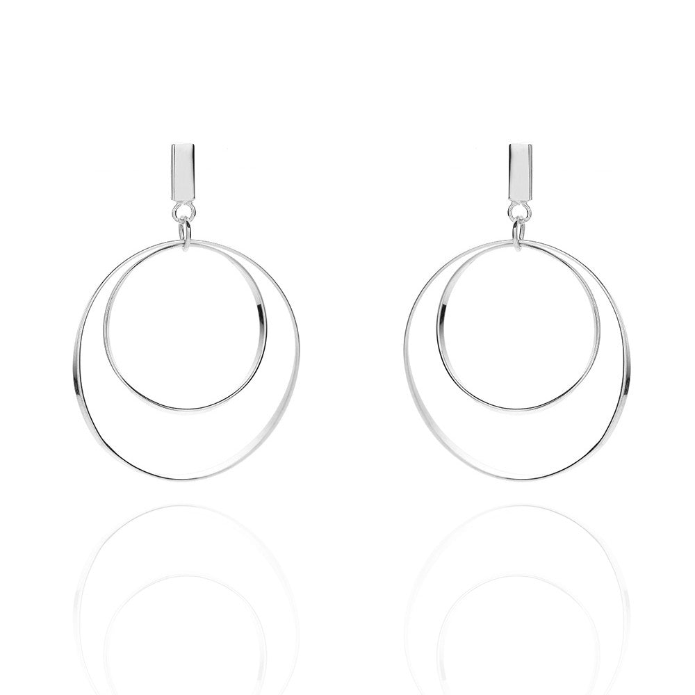 Sterling Silver Rhodium Plated Round Drop Earrings