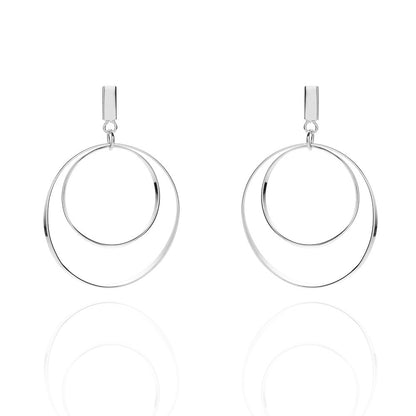 Sterling Silver Rhodium Plated Round Drop Earrings