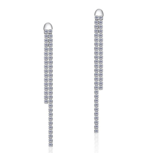 Sterling Silver Rhodium Plated CZ Drop Earrings