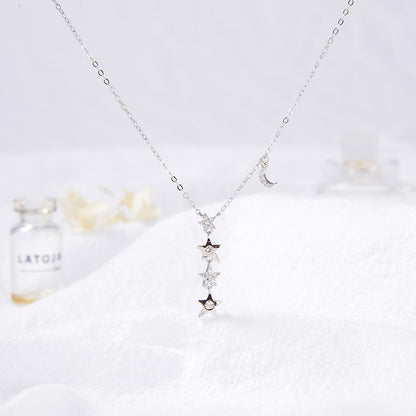 Sterling Silver Rhodium Plated CZ Stars Necklace