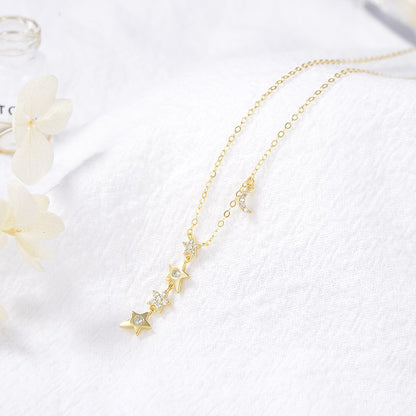 Sterling Silver Gold Plated CZ Stars Necklace