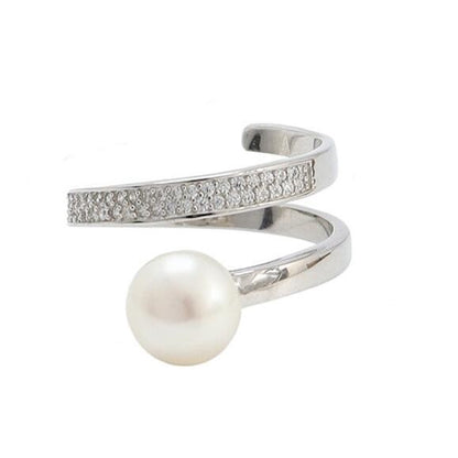 Sterling Silver Rhodium Plated Pearl Ring