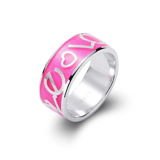 Sterling Silver Rhodium Plated Enamel Love Ring