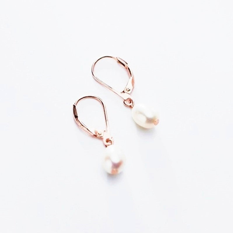 Sterling Silver Rose Gold Plated Pearl Drop Earrings