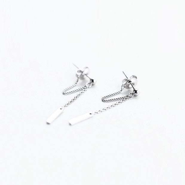 Sterling Silver Rhodium Plated Chain Drop Earrings