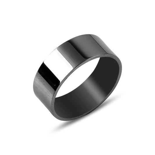 Sterling Silver Dark Rhodium Plated 8 mm Band Ring