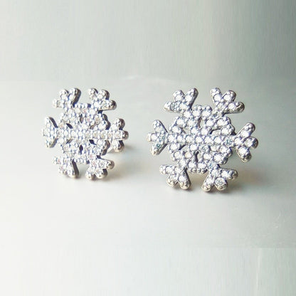 Sterling Silver Rhodium Plated CZ Snowflake Studs