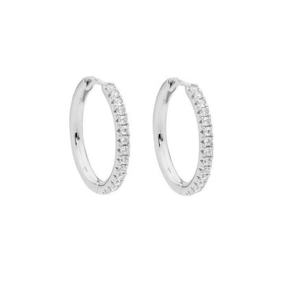 Sterling Silver Rhodium Plated 12 - 20 mm CZ Hoops