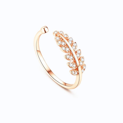 Sterling Silver Rose Gold Plated CZ Leaf Ring