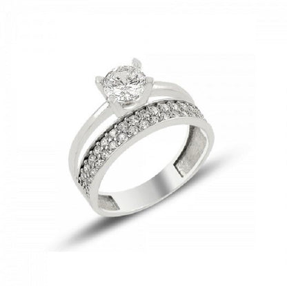 Silver Rhodium Plated Double Row CZ Band Ring