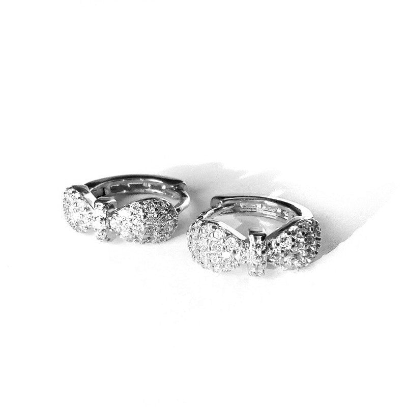 Sterling Silver Rhodium Plated CZ Ribbon Hoops