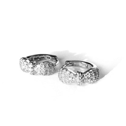 Sterling Silver Rhodium Plated CZ Ribbon Hoops