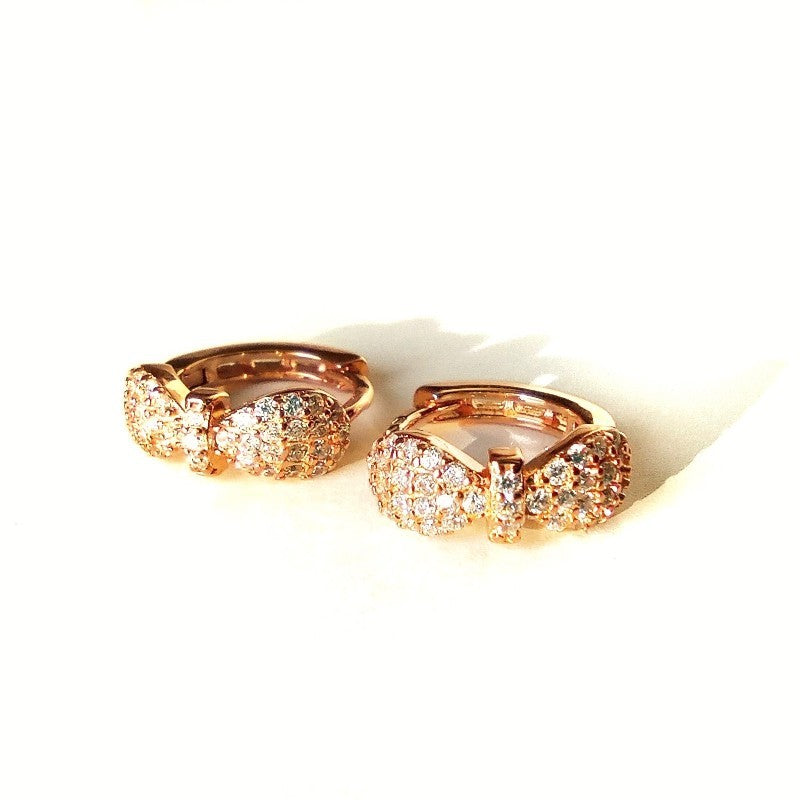 Sterling Silver Rose Gold Plated CZ Ribbon Hoops