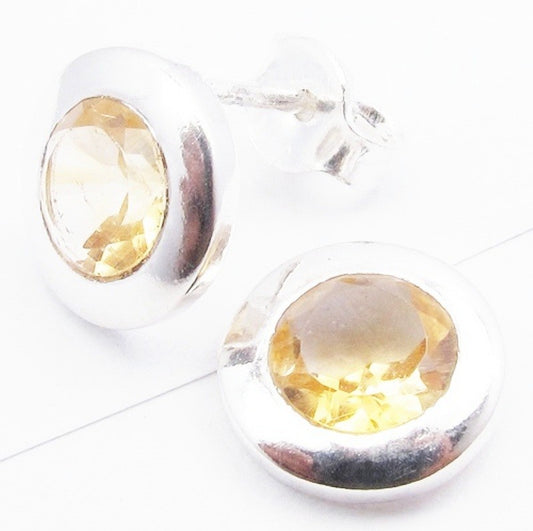 Sterling Silver Round Citrine Studs