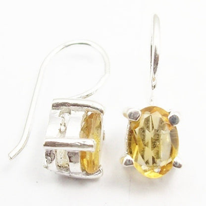 Sterling Silver Oval Citrine Drop Earrings