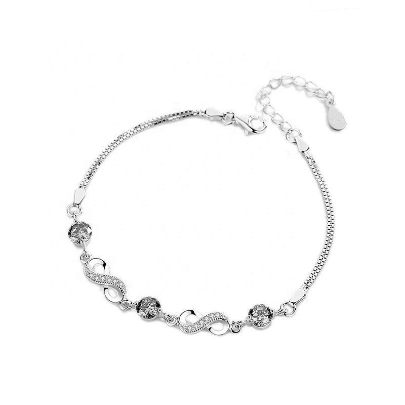 Sterling Silver Rhodium Plated CZ Infinity Bracelet