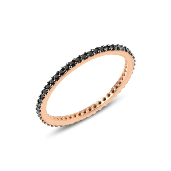 Silver Rose Gold Plated 1 mm CZ Band Ring