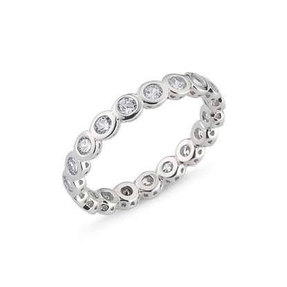 Silver Rhodium Plated 3 mm CZ Band Ring