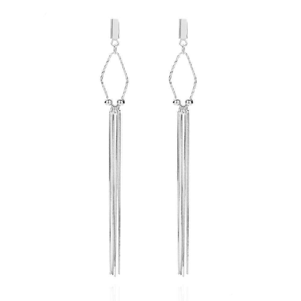 Sterling Silver Rhodium Plated Chain Drop Earrings