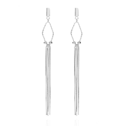 Sterling Silver Rhodium Plated Chain Drop Earrings