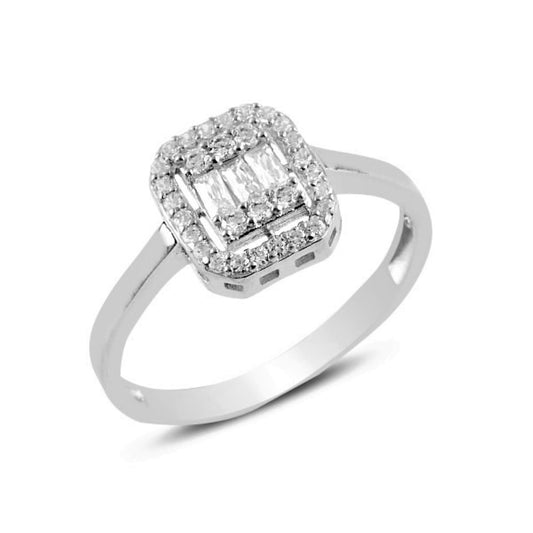 Sterling Silver Rhodium Plated CZ Ring