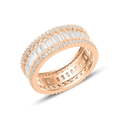 Sterling Silver Rose Gold Plated CZ Band Ring