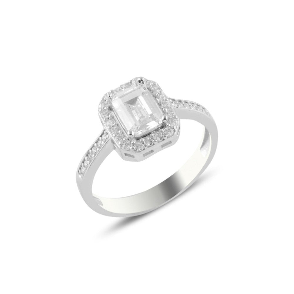 Sterling Silver Rectangle CZ Crystal Ring