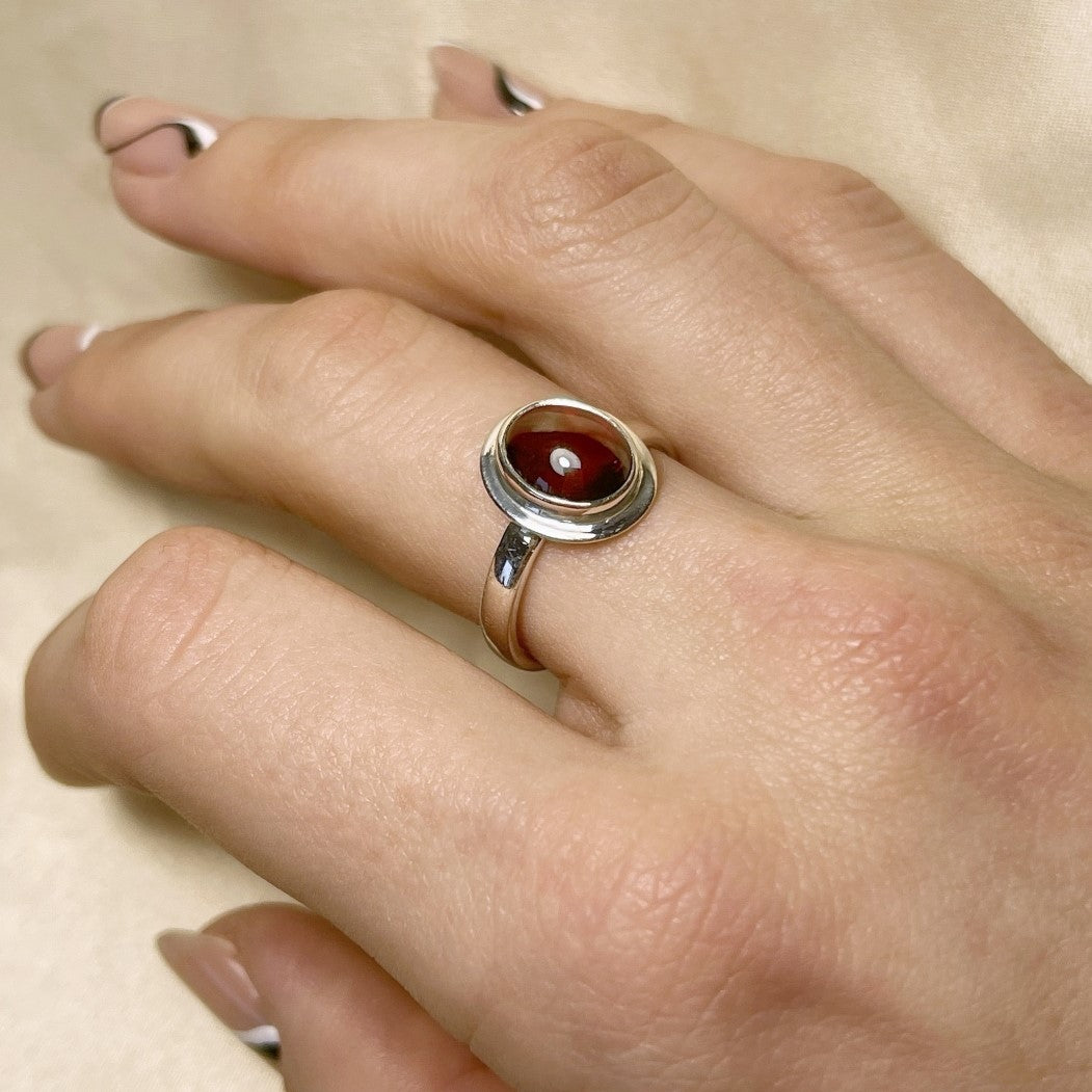 Sterling Silver Oval Garnet Ring