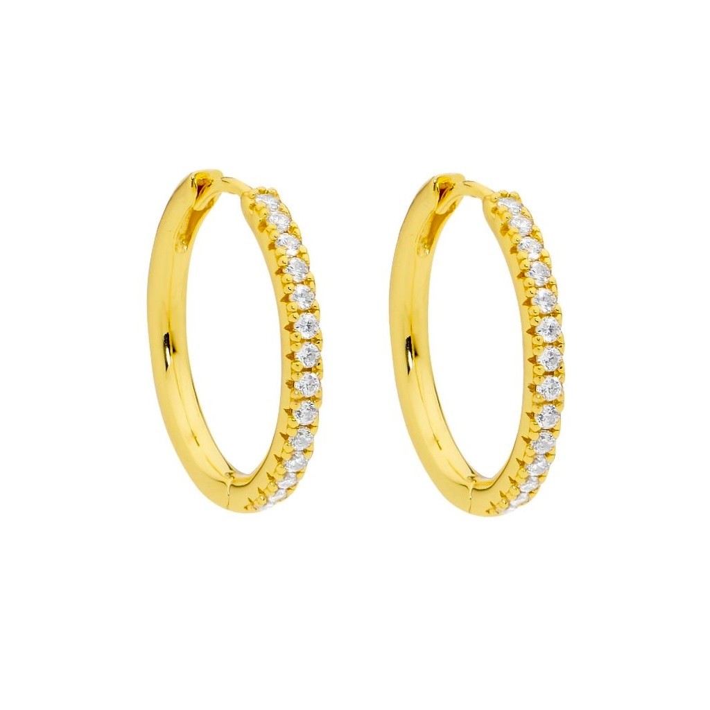 Sterling Silver Gold Plated 12 - 20 mm CZ Hoops