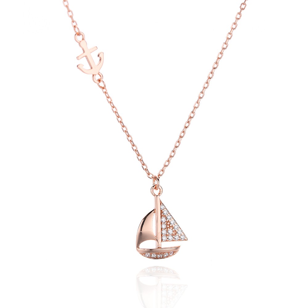 Sterling Silver CZ Sailboat Necklace