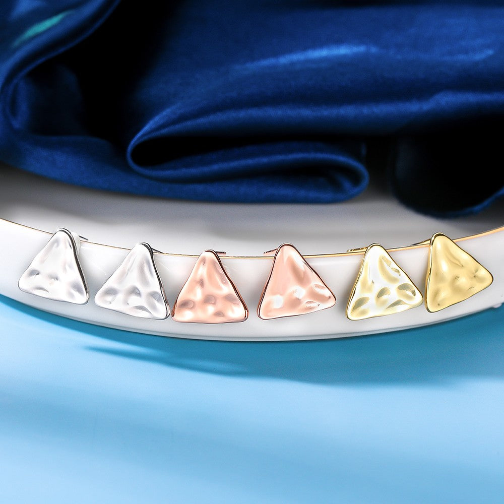 Sterling Silver Rose Gold Plated Triangle Studs