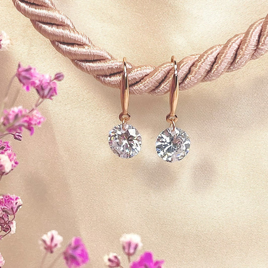 Sterling Silver Rose Gold Plated CZ Drop Earrings