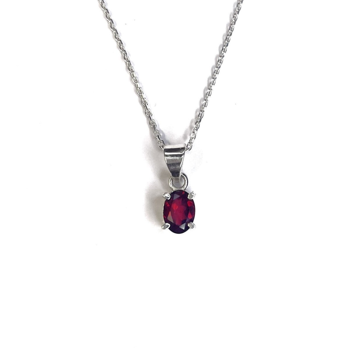 Sterling Silver Oval Garnet Pendant Necklace