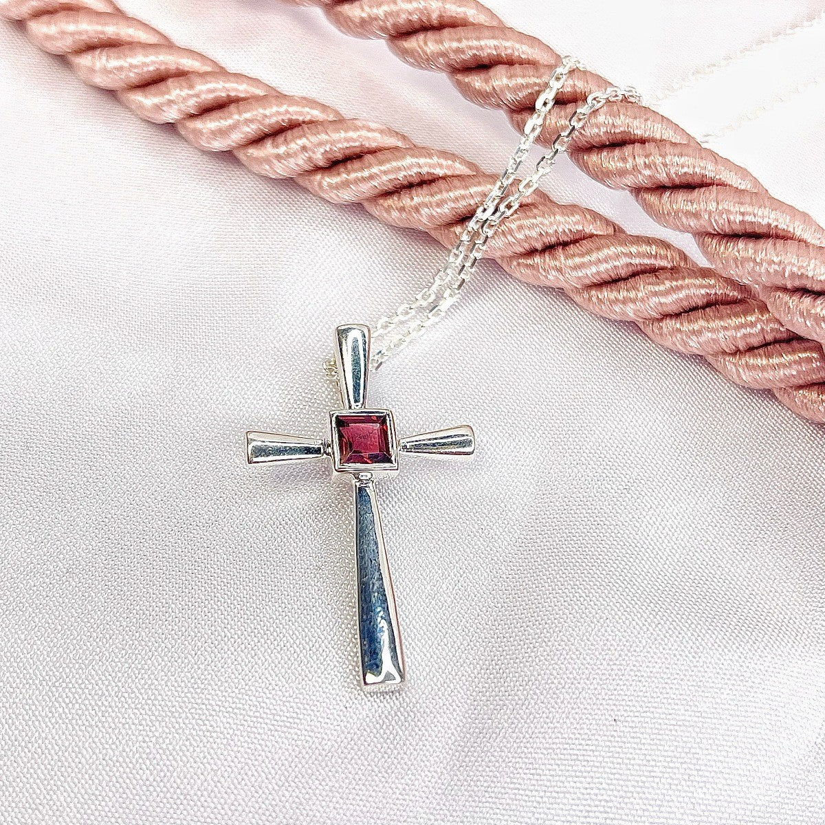 Sterling Silver Garnet Cross Necklace