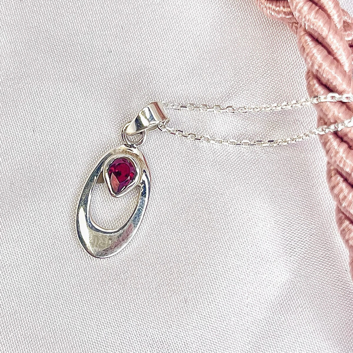 Sterling Silver Garnet Pendant Necklace