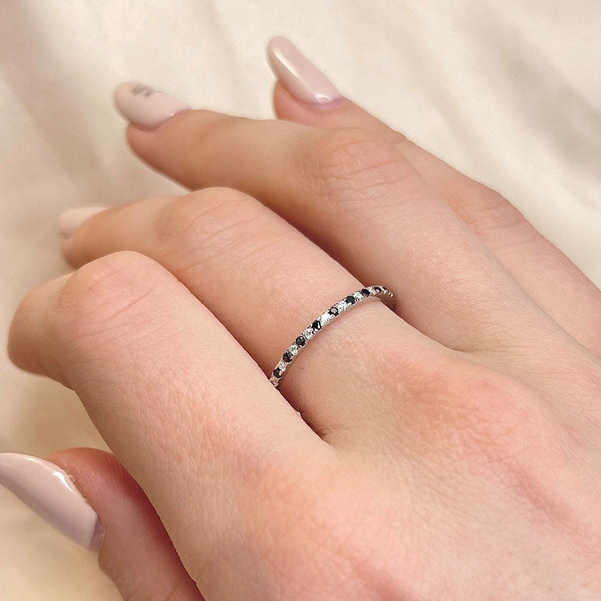 Sterling Silver Black & Clear CZ Band Ring