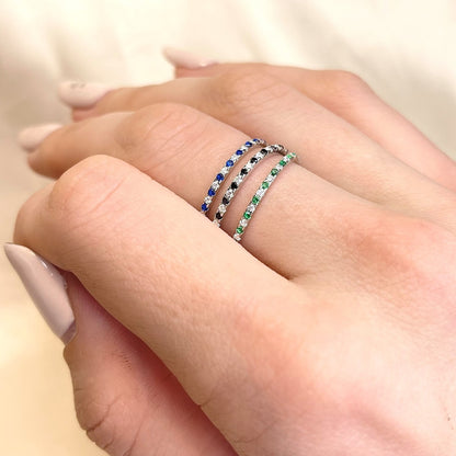 Sterling Silver Blue & Clear CZ Band Ring