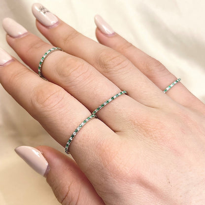 Sterling Silver Green & Clear CZ Band Ring