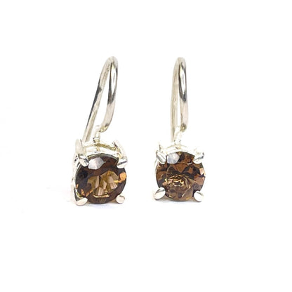 Sterling Silver Round Smoky Quartz Drop Earrings