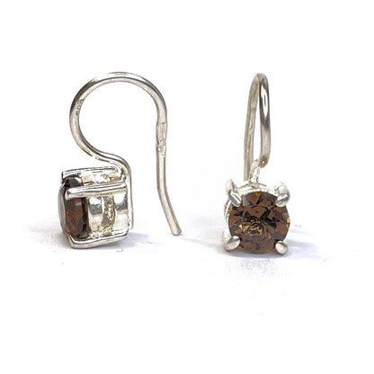 Sterling Silver Round Smoky Quartz Drop Earrings