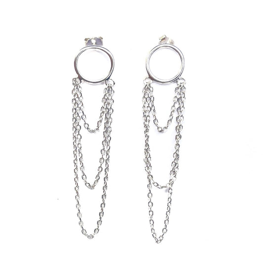 Sterling Silver Rhodium Plated Chain Drop Earrings