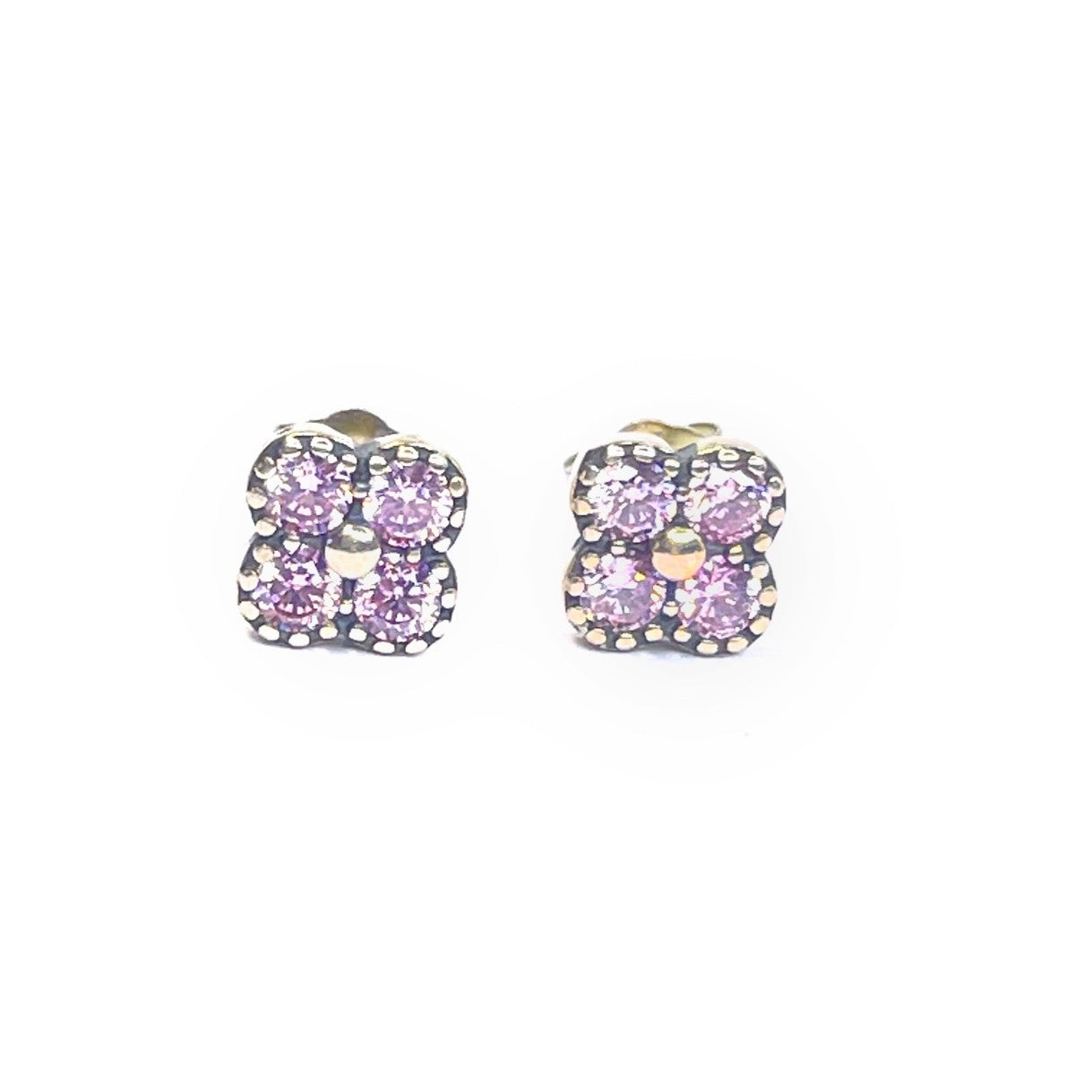 Sterling Silver Rhodium Plated CZ Flower Studs