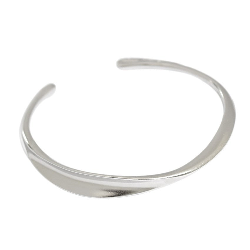 Sterling Silver Rhodium Plated Round Cuff Bracelet