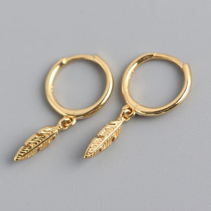 Sterling Silver Gold Plated Hoops with Feather Charms