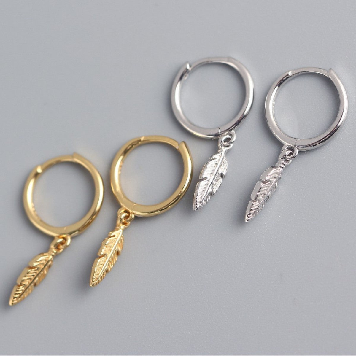 Sterling Silver Gold Plated Hoops with Feather Charms