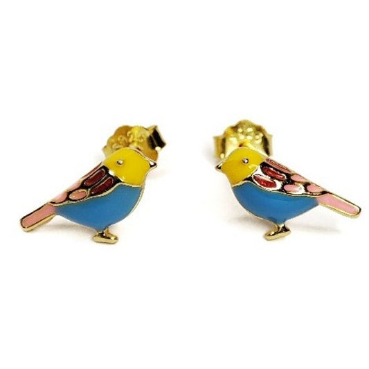 Sterling Silver Gold Plated Enamel Bird Studs