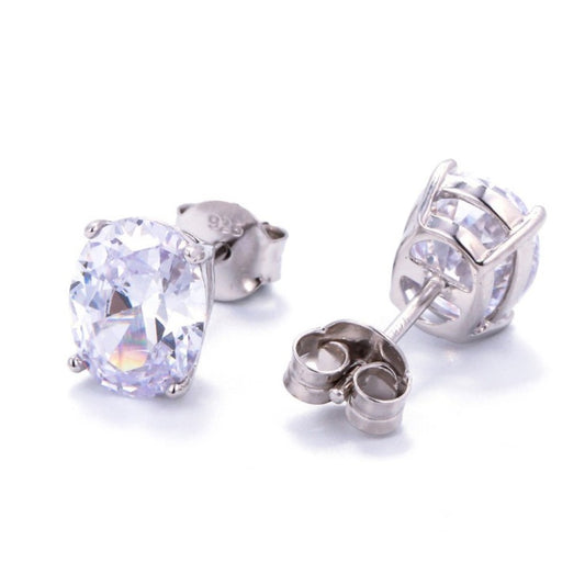 Sterling Silver Rhodium Plated Oval CZ Studs