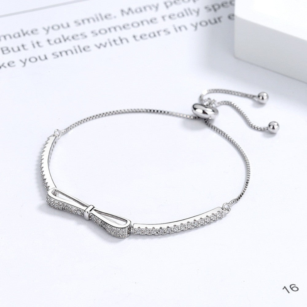 Sterling Silver Rhodium Plated CZ Ribbon Bracelet