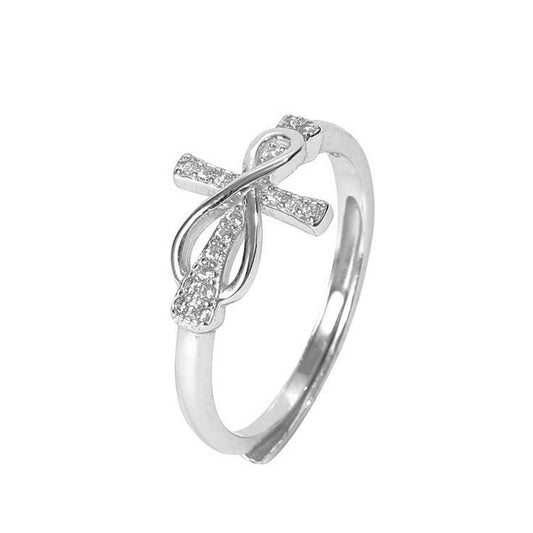 Sterling Silver Rhodium Plated CZ Cross Ring